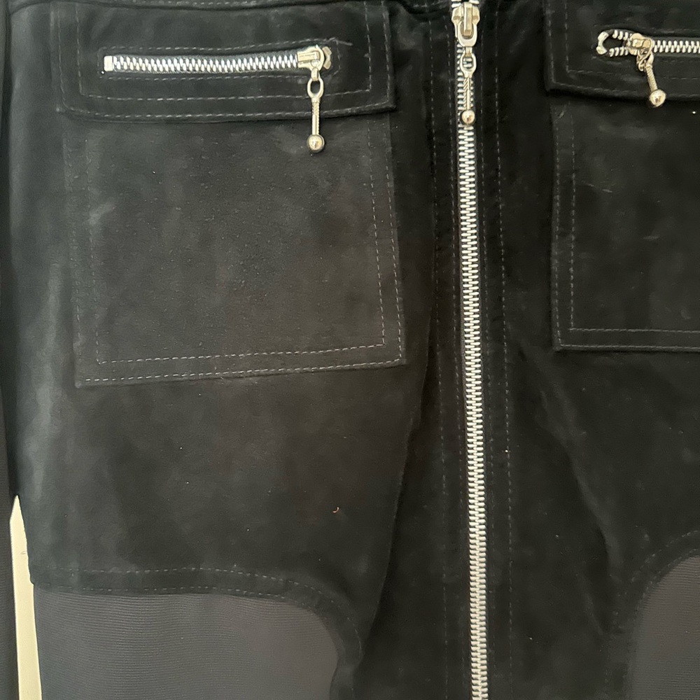 Cache black leather jacket with stretch sleeves - Picture 3 of 8